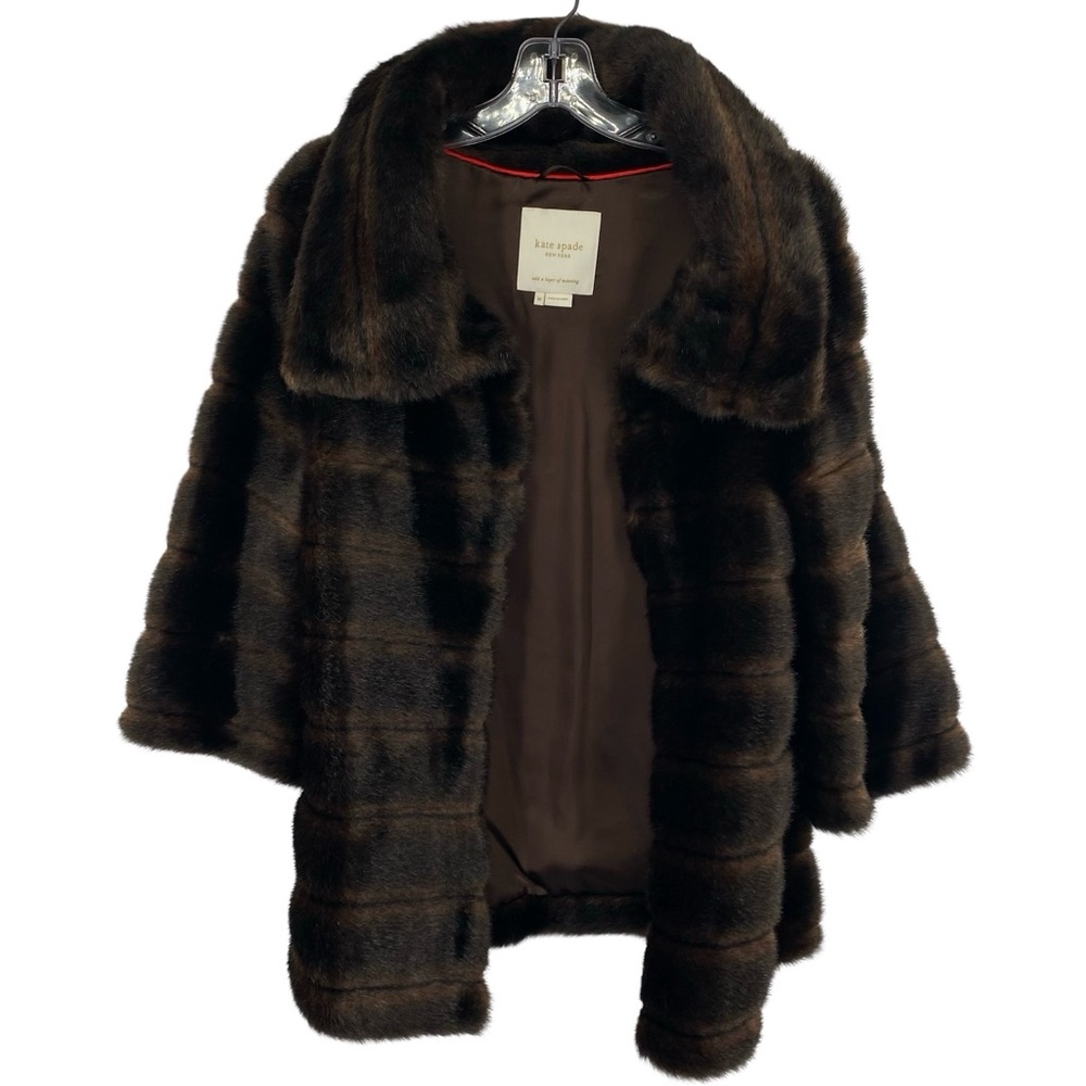 Kate Spade Faux Fur Cape Coat Medium Chocolate Brown - Picture 11 of 13